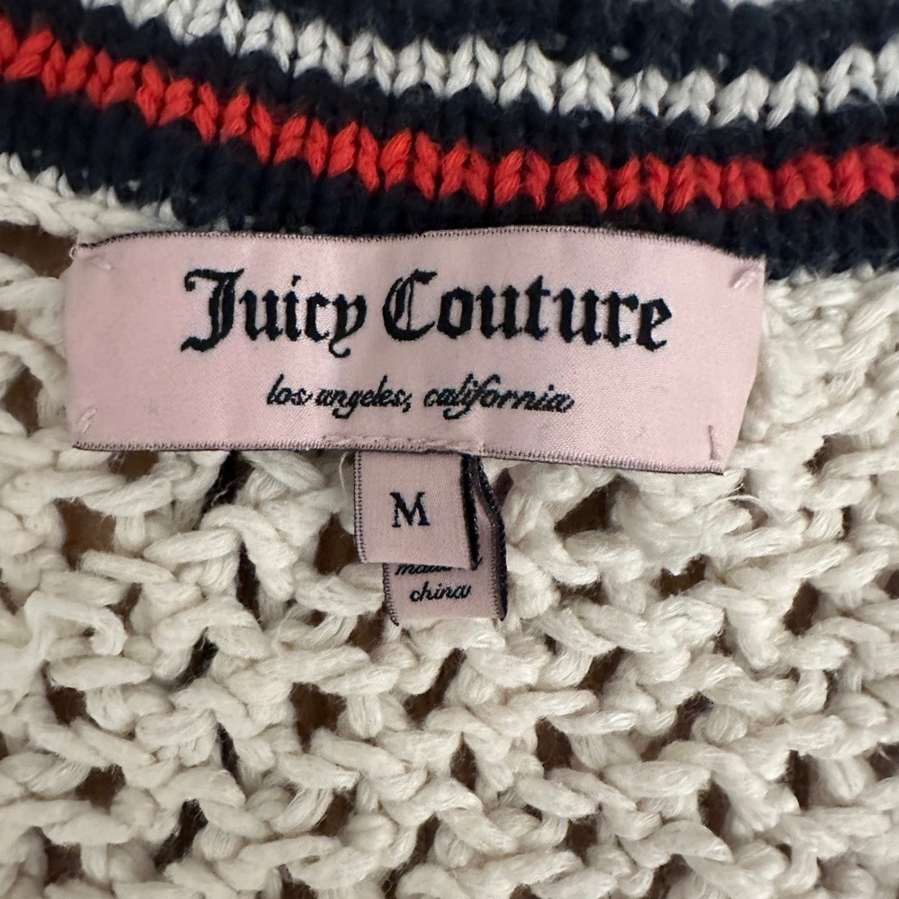 Juicy Couture Womens Varsity Cable Knit V-Neck Sweater Cream Striped Size M 7 - Picture 6 of 6